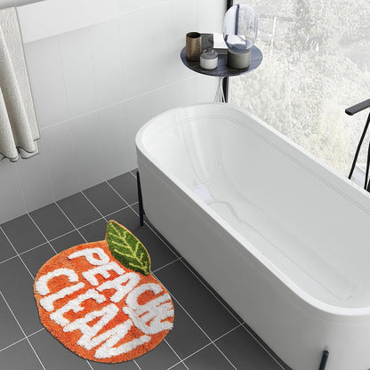 Peach Clean Bath Mat, Decor Door Mat Bathroom Area Rug Peachy, Soft & Absorbent Plush Coral Fabric, Also for Bedroom, Toilet Non-Slip and Washable
