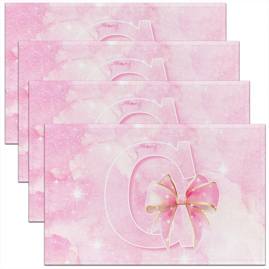 Feelyou Cute Pink Bow Placemats Set of 4 Bow Knot Table Mats Kawaii Place Mat for Kitchen Dining Table Party Decor Indoor Outdoor 18"x12" Non-Slip Easy to Clean Princess Bowknot