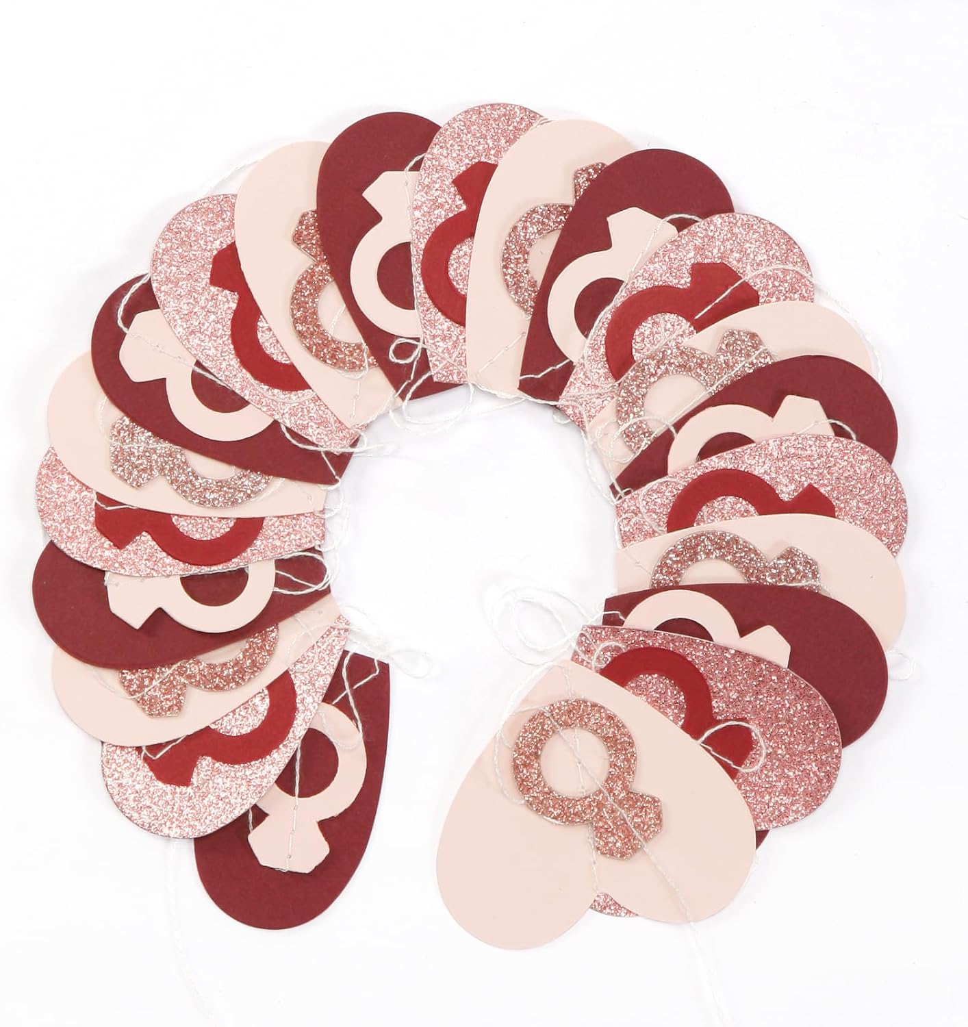 Rose-Gold Pink Burgundy-Red Heart-Ring Garland - 52Ft Engagement Bachelorette Party Decorations Wedding Paper Streamers Banner, Valentines Day Galentines Proposal Decor Lasting Surprise