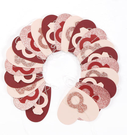 Rose-Gold Pink Burgundy-Red Heart-Ring Garland - 52Ft Engagement Bachelorette Party Decorations Wedding Paper Streamers Banner, Valentines Day Galentines Proposal Decor Lasting Surprise