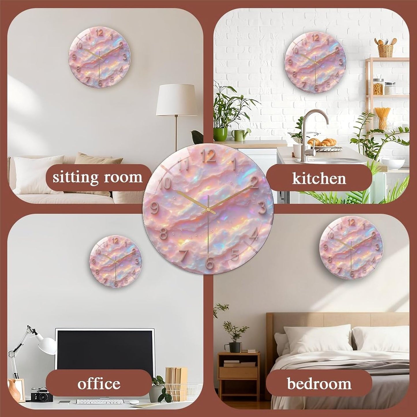 8-Inch Silent Acrylic Wall Clock, Pink Opal Clock Face Numbers Droplets ” Silent Non-Ticking Clock, Artistic Home Decor for Kitchen Bathroom Bedroom Living Room Office