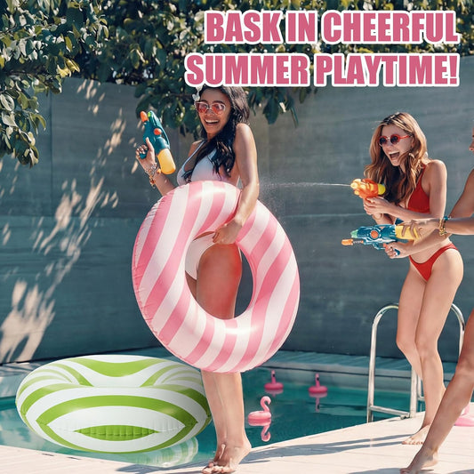 Soulchen 2 Pack 43 Inch Striped Inner Tubes for Pool Large Inflatable Pool Float Giant Retro Vintage Swimming Rings for Adults Summer Beach Bachelorette Party