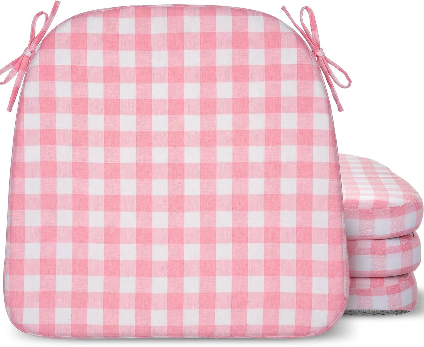 Geetery D-Shaped Checkered Chair Cushion for Dining 17"x16"x2" Thick Buffalo Plaid Non-Slip Chair Pad with Ties and Removable Cover for Home Outdoor Patio Room Indoor Seat Cushion (Pink)