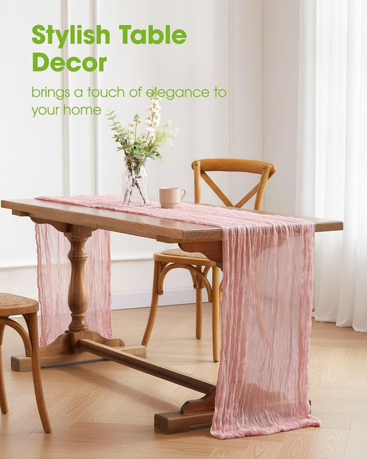 Pureegg 2-Pack Cheesecloth Table Runner, 120'' Easter Spring Boho Gauze Table Cloth Decorations for Party, Baby Shower, Wedding and Farmhouse, Fabric Room Decor, Dusty Pink