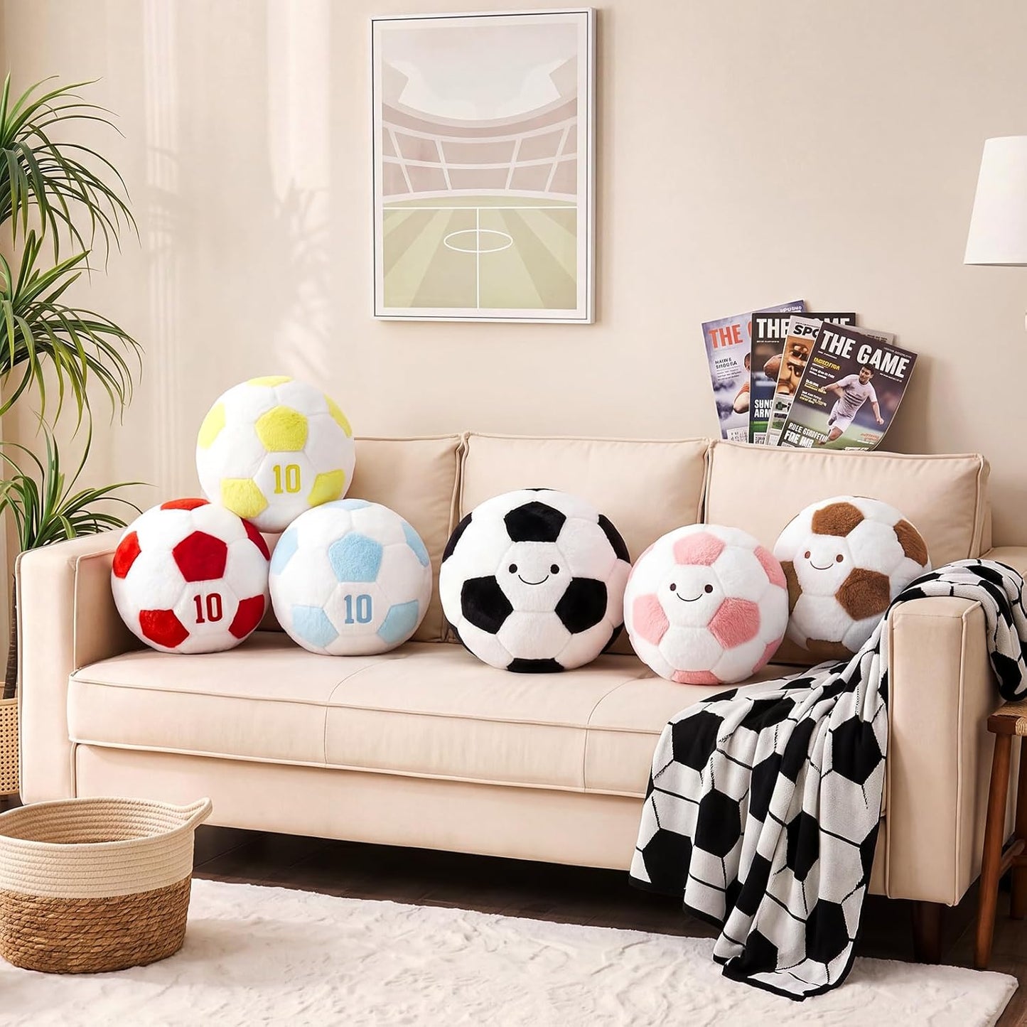 PEACH CAT Soccer Ball Plush 9.8" Cute Soccer Pillow Decorative Football Shaped Round Throw Pillows Gifts Decor for Room Bed Sofa Couch Blue