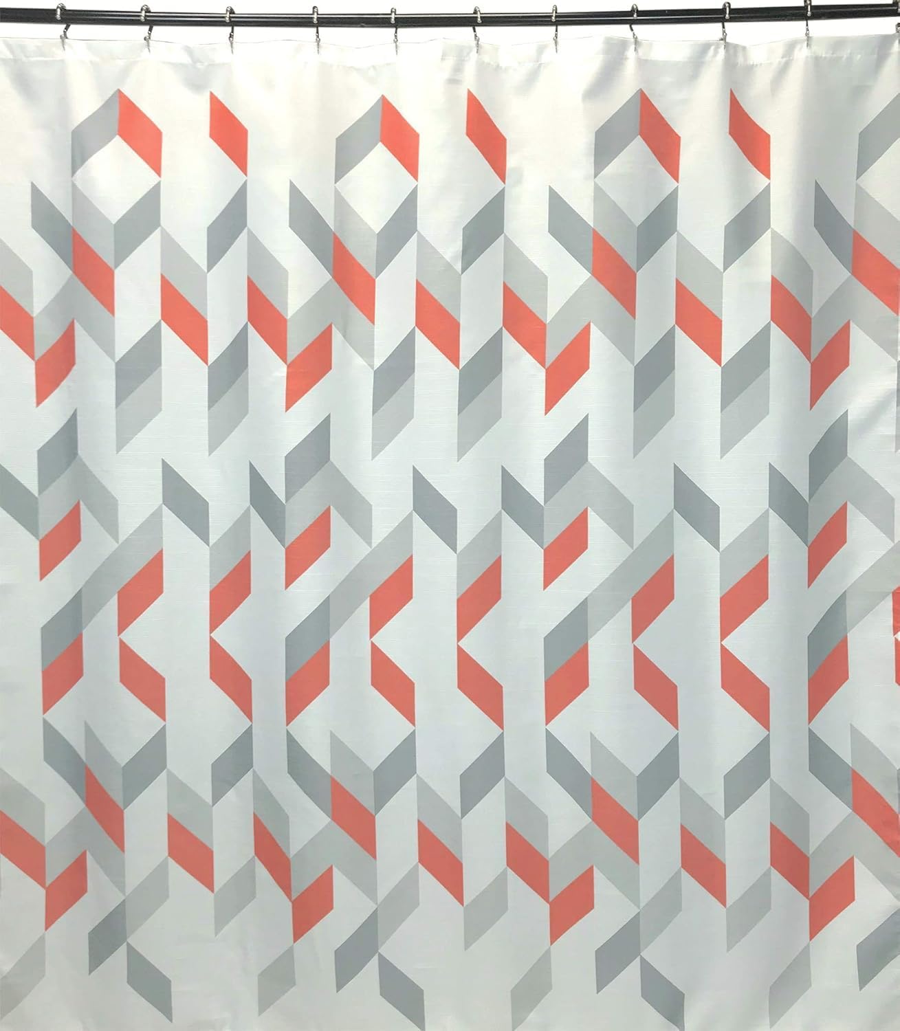 Serafina Home Decorative Luxury Geometric Fabric Shower Curtain: Coral Peach Grey Gray White Chevron Striped Design, Includes 12 Rollerball Hooks