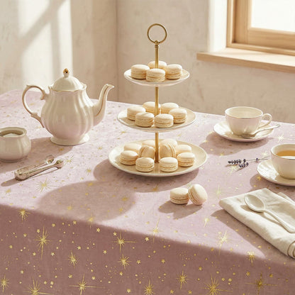Horaldaily Pink Tablecloth 60×84 Inch Rectangular, Solid Rectangle Table Cloth with Golden Star Sequin, Spring Summer Table Cover for Wedding, Party, Banquet, and Events