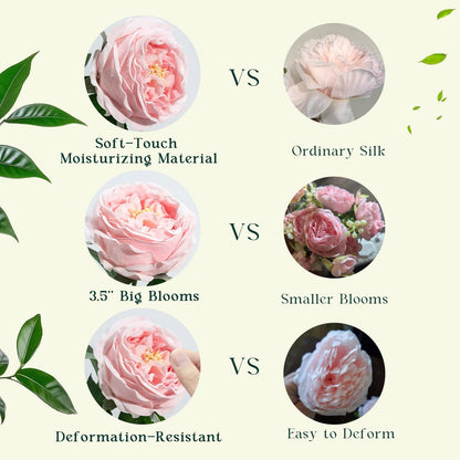 4 Pcs Real Touch Peonies Artificial Flowers, 3.5'' Big Bloom Austin Rose Peony Latex Fake Flower with Stems for Wedding Bouquet Party Valentines Arrangement Home Kitchen (Light Pink)