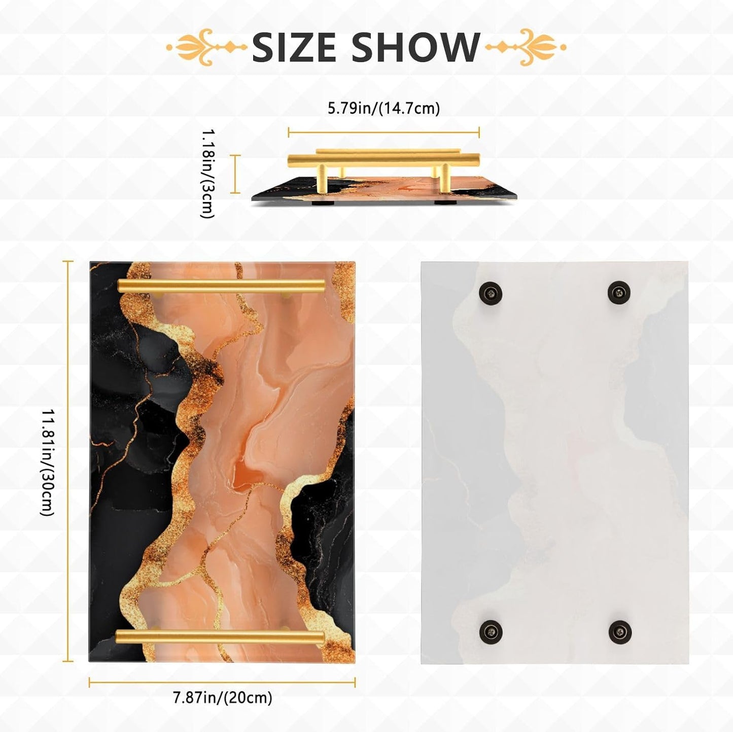 Marble Black Peach Decorative Snack Tray with Handles Living Room Tray for Jewelry Perfume for Dinner Serving bandeja desayunos sorpresa para cumpleanos