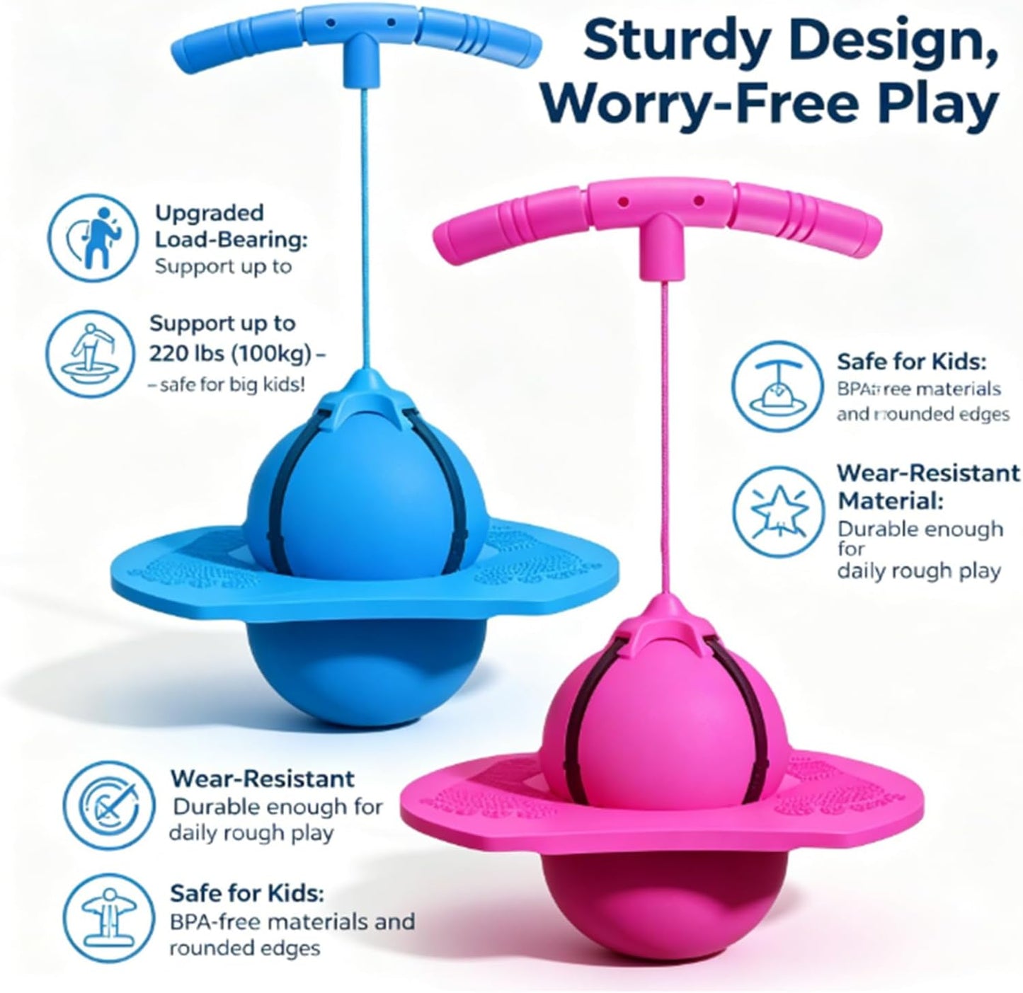Moonycozy Jumping Ball, Balance Jumping Ball with Handle and Ball Pump, Childrens Balance Jumpings Ball with Handle, 2‑in‑1 Pogo Jumper & Balance Ball, Safe and Fun Bouncing Ball for Kids (Pink)