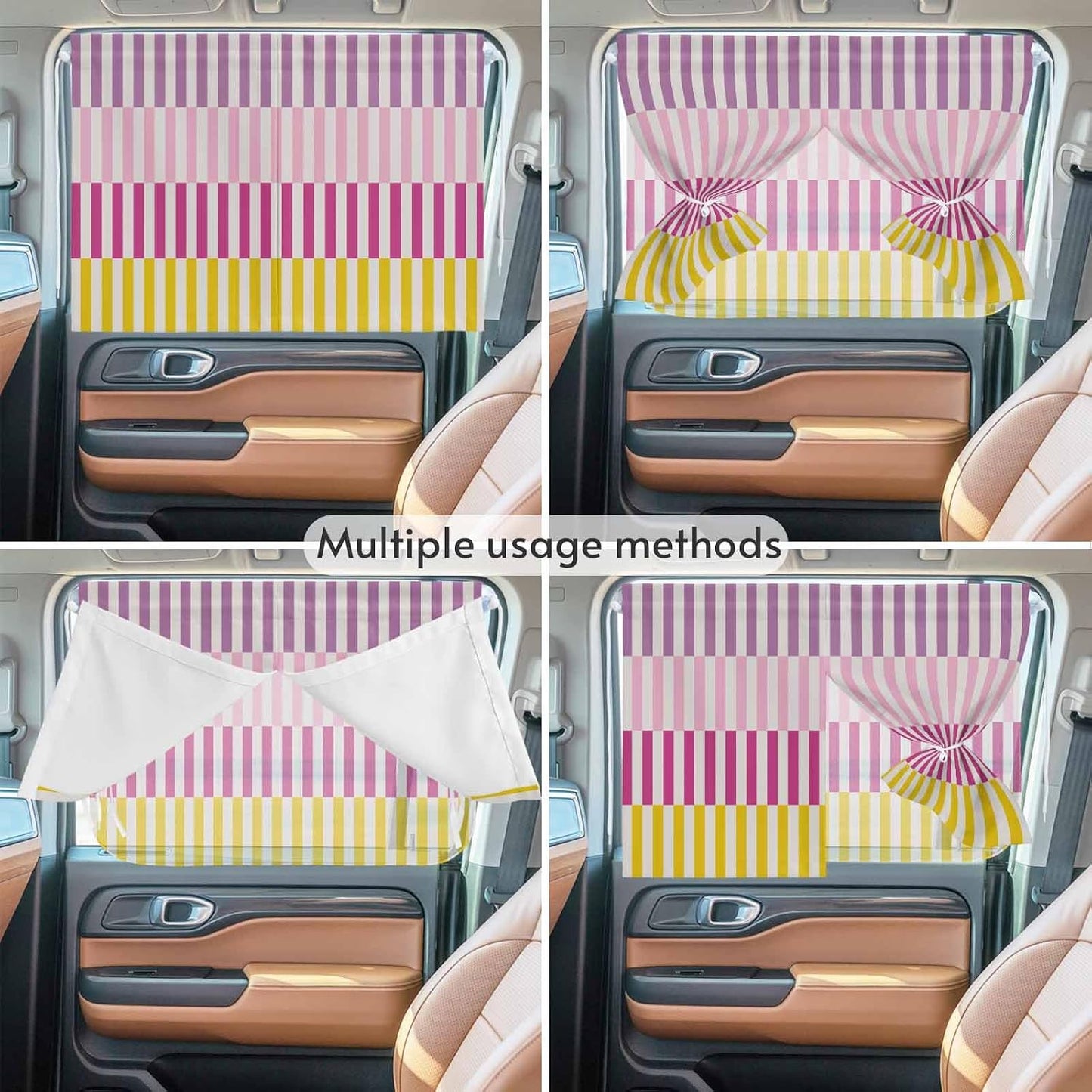 Car Window Shades for Side Windows Stripes Lines Car Sun Shade Curtain 2 PCS Double Layer Privacy Blackout Pink Purple Yellow Striped Magnetic Car Window Curtains with Suction Cup Sun Block Covers