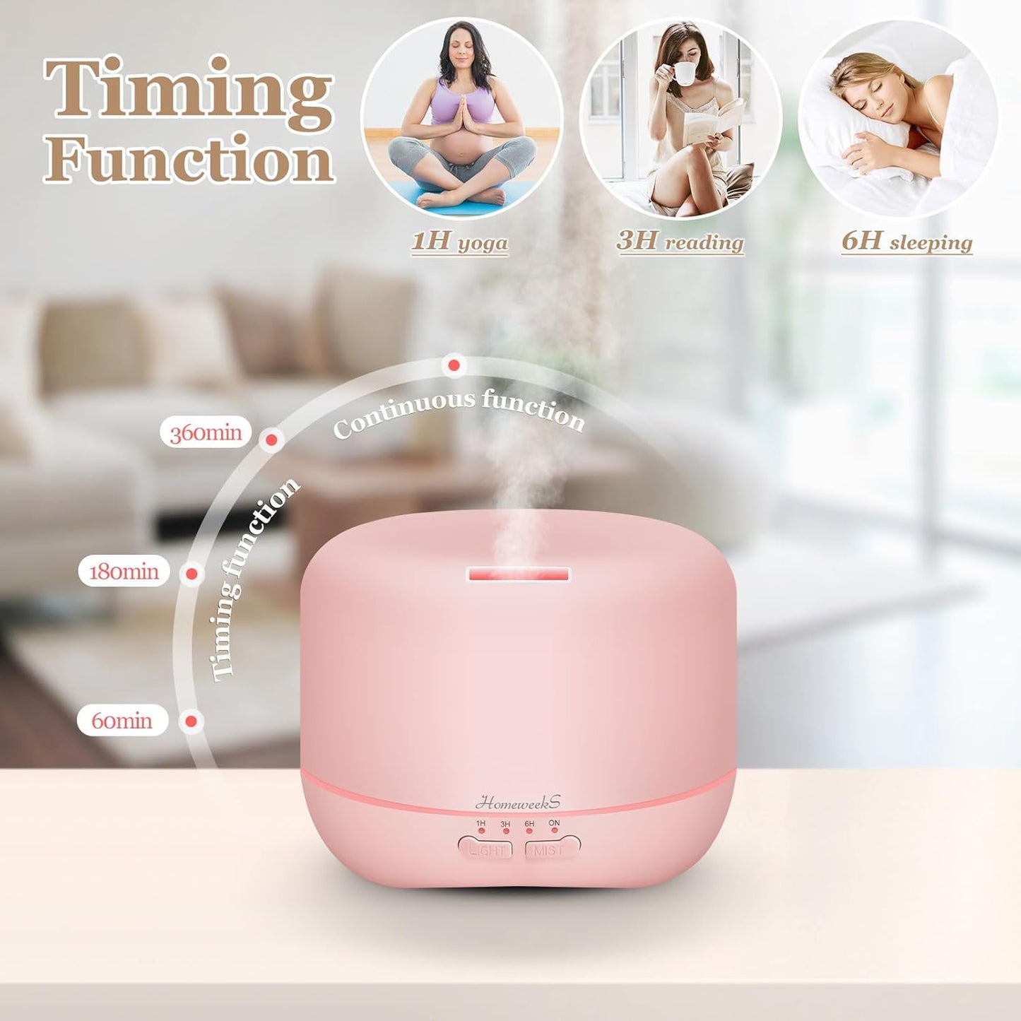 Aromatherapy Essential Oil Diffuser for Room: Air Humidifier Aroma Scent Cool Mist Colorful Lights Cute Small Large Auto Off Ultrasonic Diffusers for Home Bedroom Pink (300ml)