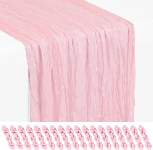 18 Pack Light Pink Cheesecloth Table Runner 17 x 108 inch Boho Gauze Table Runner Rustic Sheer Cheese Cloth Table Decorations for Wedding Party Baby Bridal Shower Birthday Holiday Home