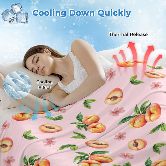 Peaches Cooling Blankets for Hot Sleepers Summer Fruit Flowers Pink Cool Throw Blanket, Lightweight Ice Blanket 30" x 40" Summer Cold Blankets for Night Sweats
