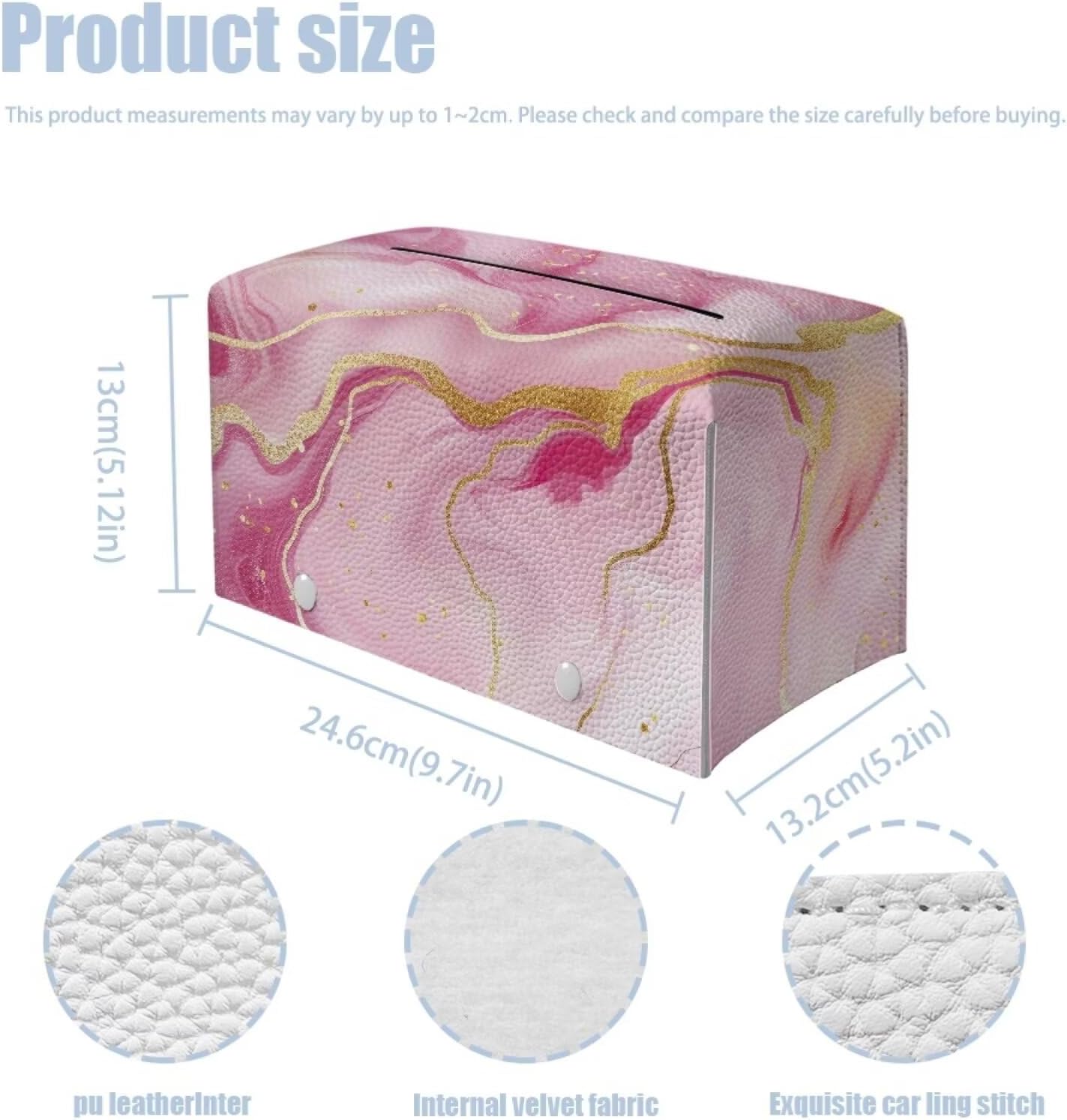 Pink Marble Printed Cuboid Tissue Box Holder Rectangular Napkin Organizer PU Leather Tissue Box Holder for Home/Office/Car