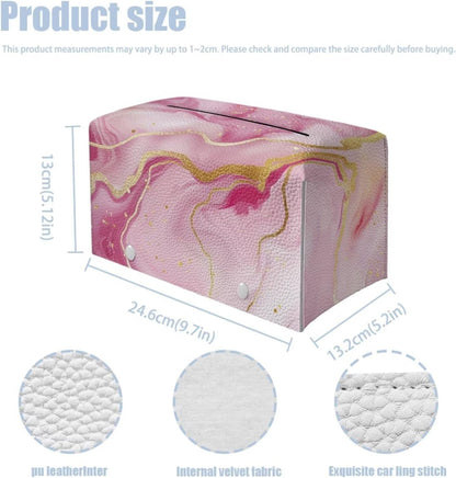 Pink Marble Printed Cuboid Tissue Box Holder Rectangular Napkin Organizer PU Leather Tissue Box Holder for Home/Office/Car