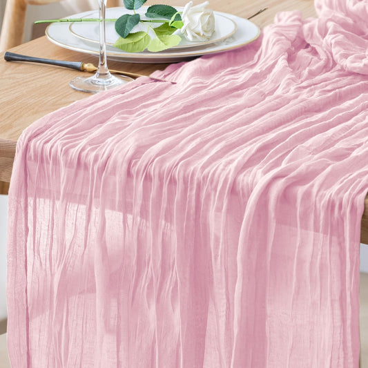 Pink Cheesecloth Table Runner 10FT Blushing Pink Boho Gauze Cheese Cloth Rustic Sheer Table Runners for Summer Wedding Bridal Baby Shower Party Decoration
