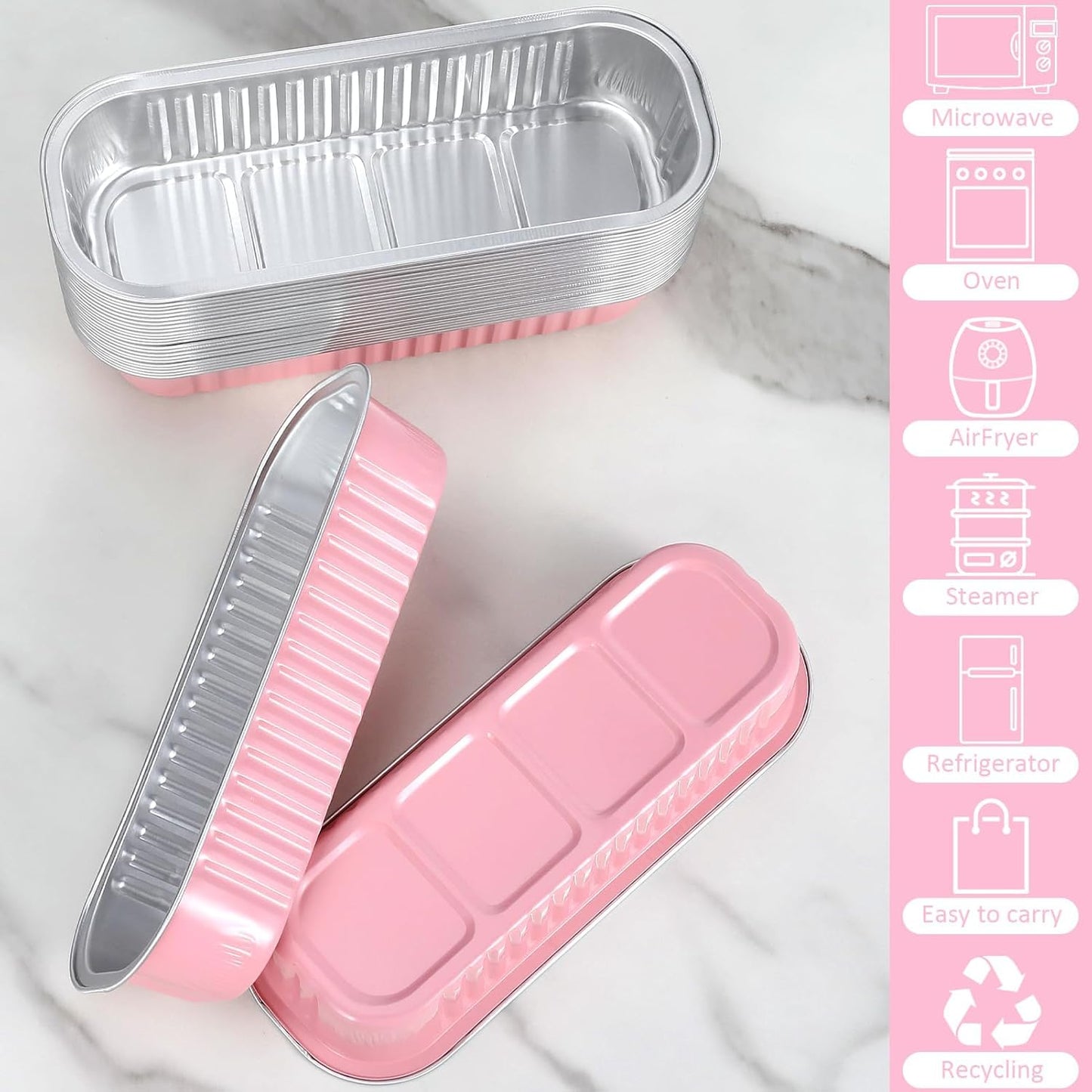 EgticHome Mini Loaf Pans with Lids and Spoons (100 Pack, Pink, 6.8oz) Rectangular Aluminum Foil Baking Pans