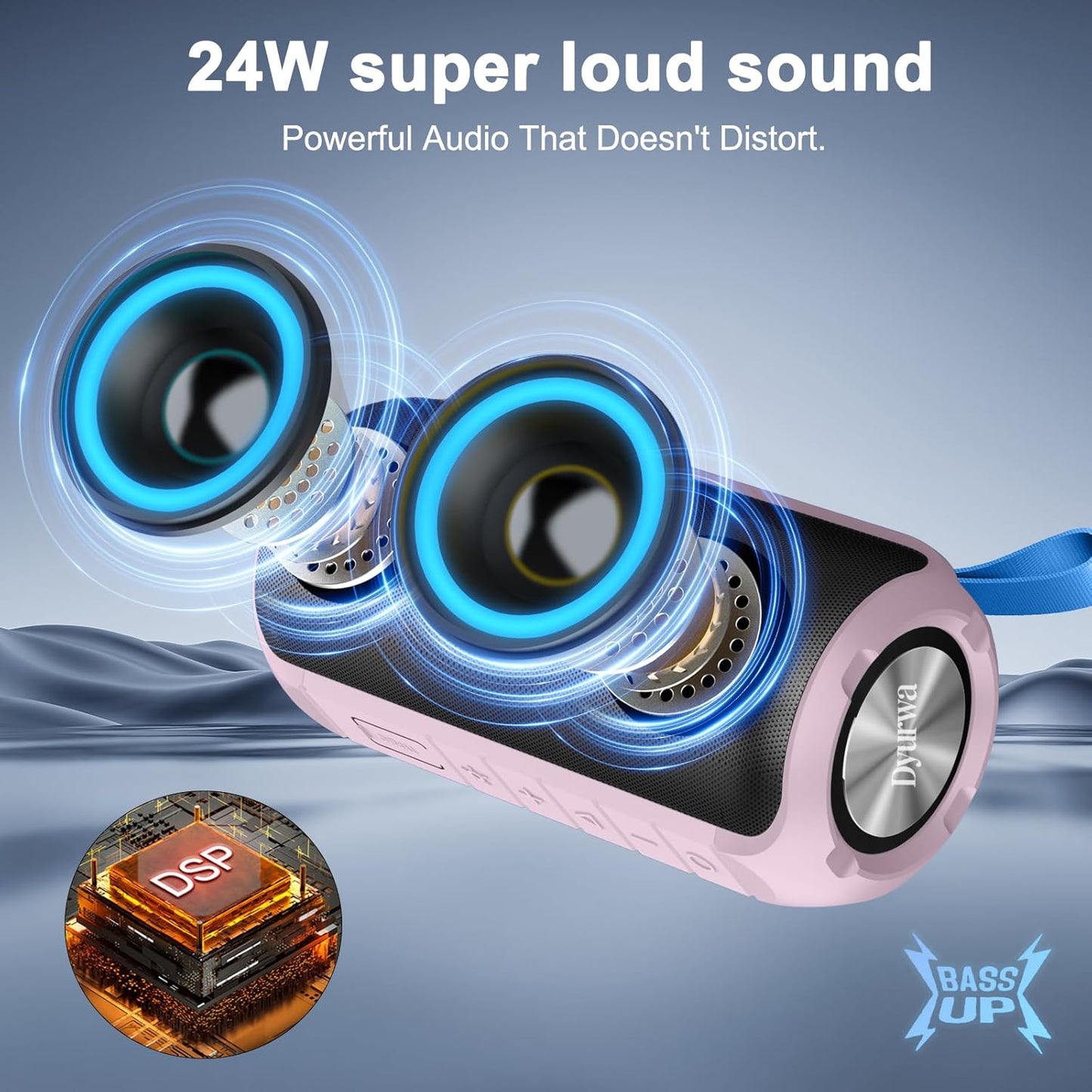 Bluetooth Speaker, 2026 NEW Portable Wireless Speaker, 24W Super Loud,TWS Pairing, Colorful RGB Lights, IPX7 Waterproof, 12H Playtime, HD Call for Outdoor/Home/Party/Beach, White Elephant Gift Pink