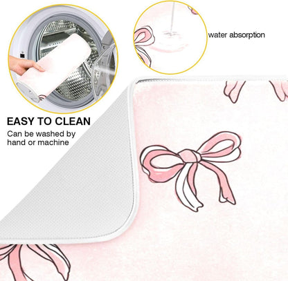 Boccsty Pink Bows Light Pink Cute Dish Drying Mat for Counter Drying Kitchen Mats Coffee Bar Mats for Countertops Dishes Utensils Sinks 18 x 24 IN