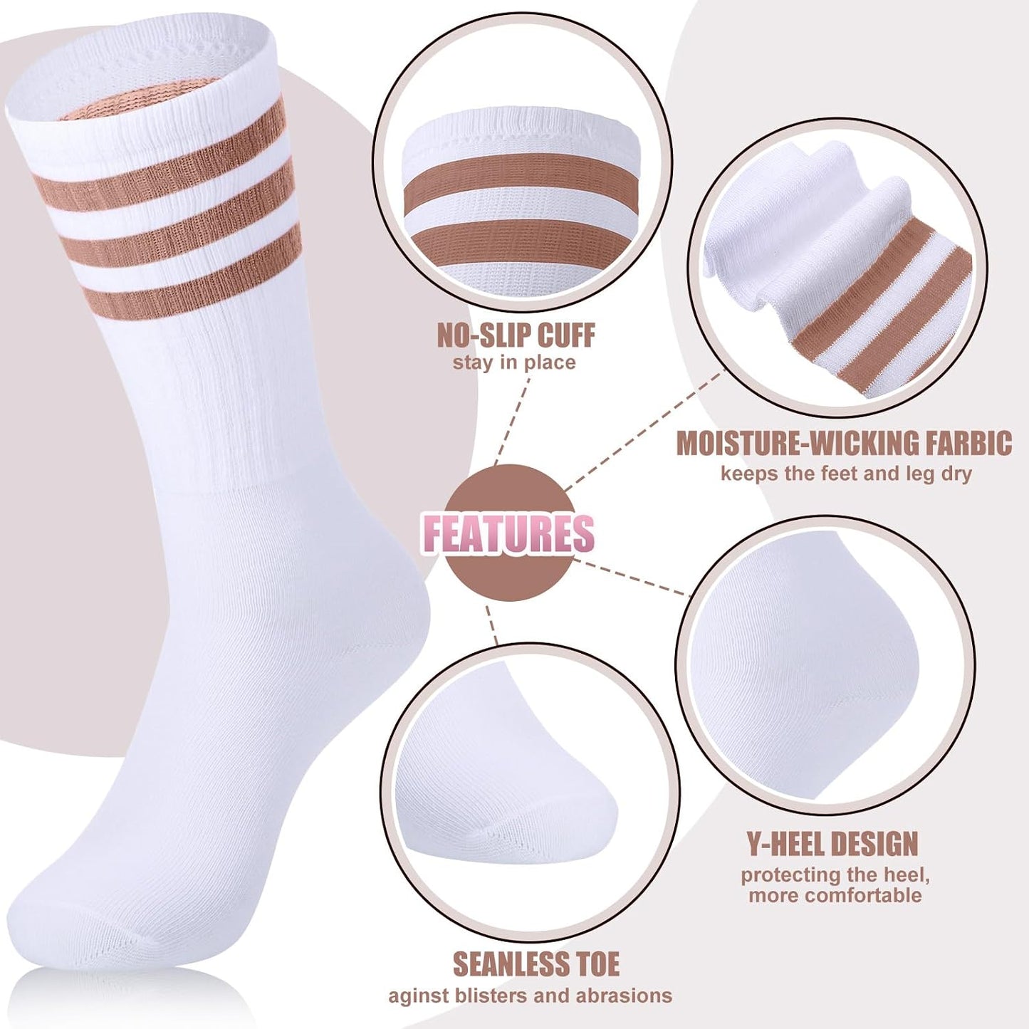 Hillban Sweatband and Stripe Sock Set Neno Wrist Sweat Band Sport Headband Wristband for Men Women 80s Party Accessories