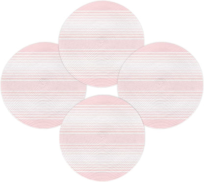 Pink Striped Round Placemats Set of 4 for Dinning Tables,Heat-proof Braided Table Mats 15 Inch,Pink Ombre Farmhouse Stripes Washable Place Mat for Kitchen Restaurant Party Decor Supplies Table Setting
