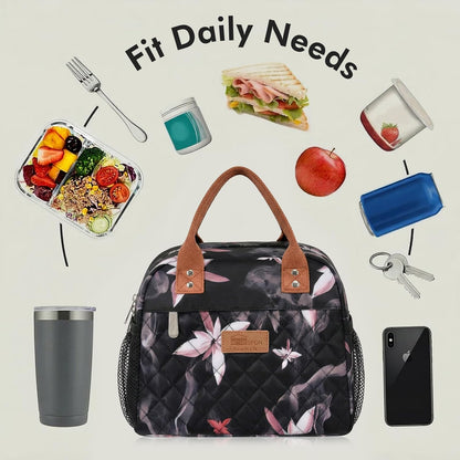 HOMESPON Insulated Lunch Bag for Women Men Adults Lunch Tote with Front Pocket Lunch Box Container Cooler Bag for Work Picnic (Pink Flowers)