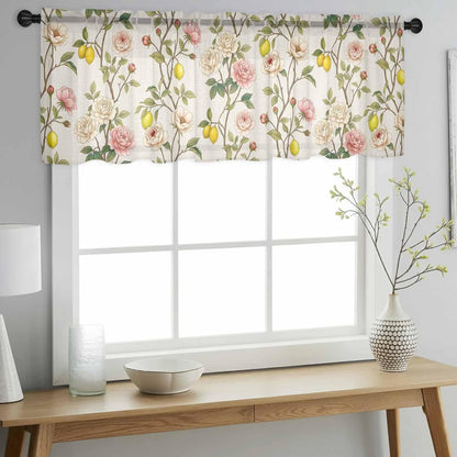 Spring Floral Sheer Curtains Valances for Windows Summer Lemons Farmhouse Art Rustic Chiffon Kitchen Valances for Cafe, Rod Pocket Voile Window Treatments Curtains for Living Room Bedroom, 54"x18"