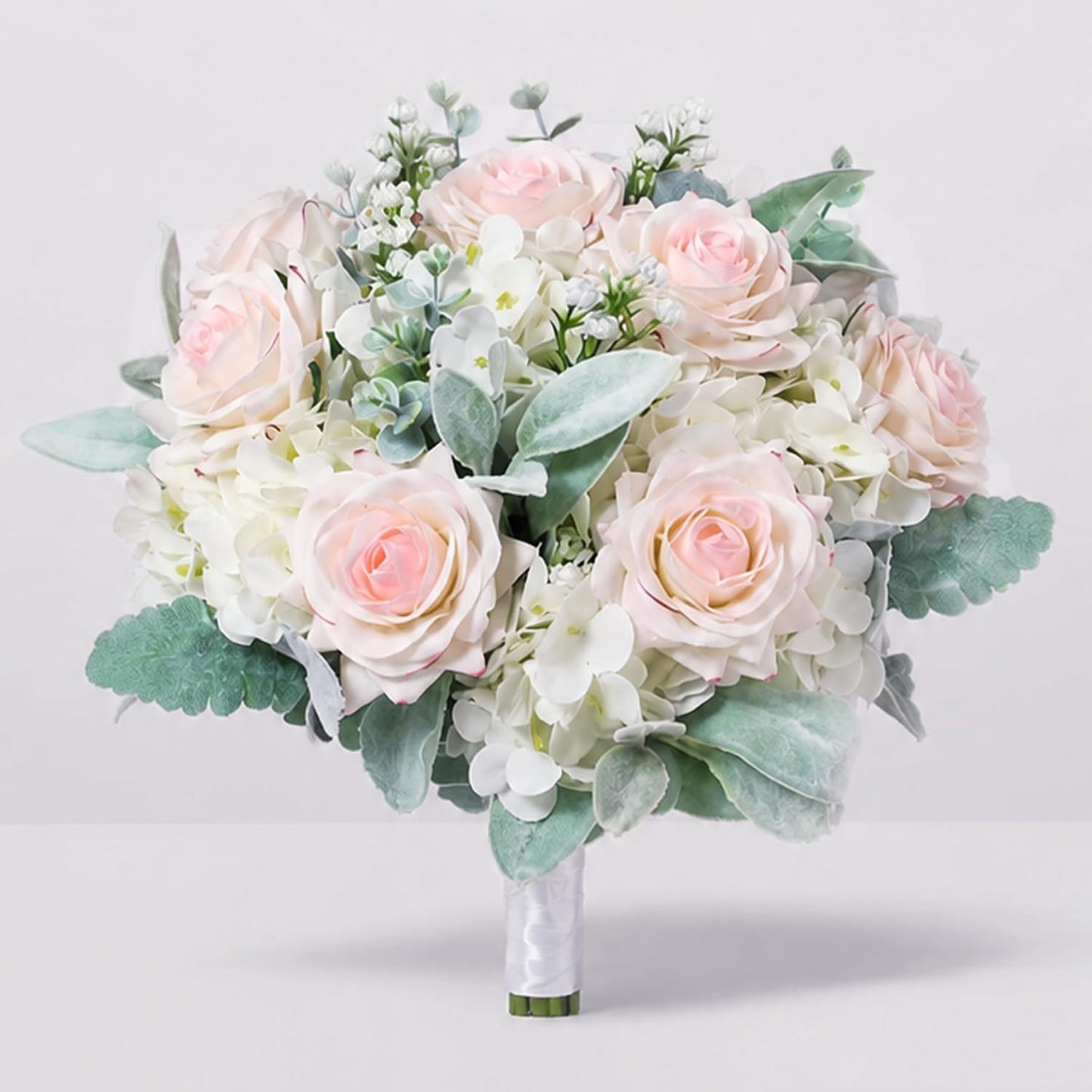 Rinlong 10.6 Inch White Pink Wedding Bouquets for Bride Bridal Bouquet for Wedding Artificial Bouquets Silk Flowers