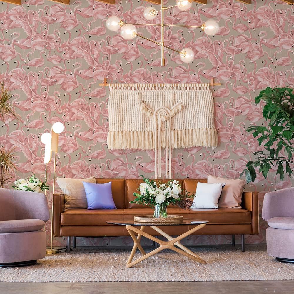 Tempaper Ballerina Pink Flamingo Removable Peel and Stick Wallpaper, 20.5 in X 16.5 ft, Made in the USA