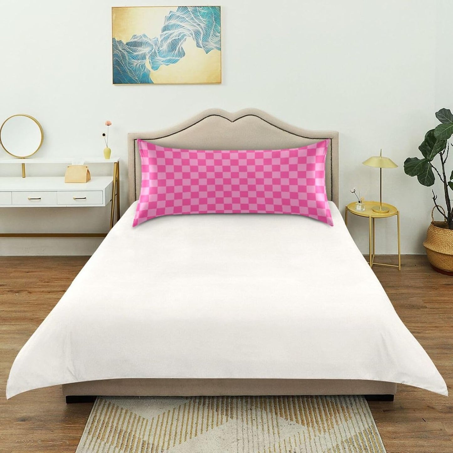 Pink Checkered Pillow Covers Silk Pillowcase for Hair and Skin Breathable Smooth Soft Satin Pillowcase King Size Pillow Case for Girls Women Bed Hot Sleepers (20x30 Inch)
