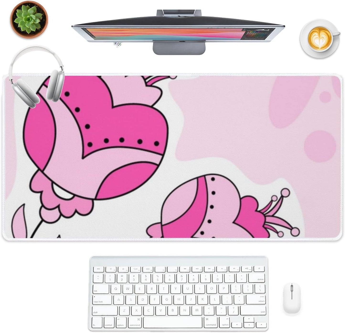 Unique Flower Light Pink Full Desk Mouse Pad 35.4 x 15.7 Inches Mouse and Keyboard Pad Hard Office Supplies Kit Cute Office Desk Decor Cubicle Accessories Pads on Top of Desks XL Computer Matt for
