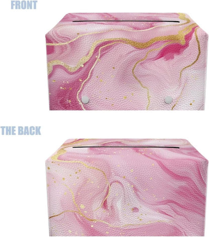 Pink Marble Printed Cuboid Tissue Box Holder Rectangular Napkin Organizer PU Leather Tissue Box Holder for Home/Office/Car