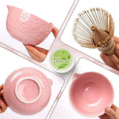 Joyscale Matcha Whisk Set, Matcha Set Whisk And Bowl, 8 Pcs Matcha Kit Set(Wide Cherry Blossom Design), 14 OZ, Japanese Matcha Tea Set, Matcha Making Kit Gifts for Tea Lovers(Pink)