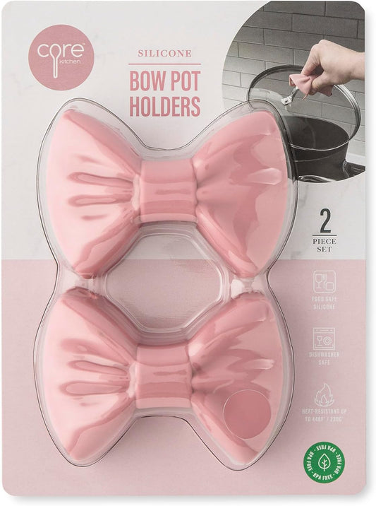 Core Home Chic Heat Resistant Pot Holders Non-Slip Silicone Vintage Pink Coquette Bow Set of 2