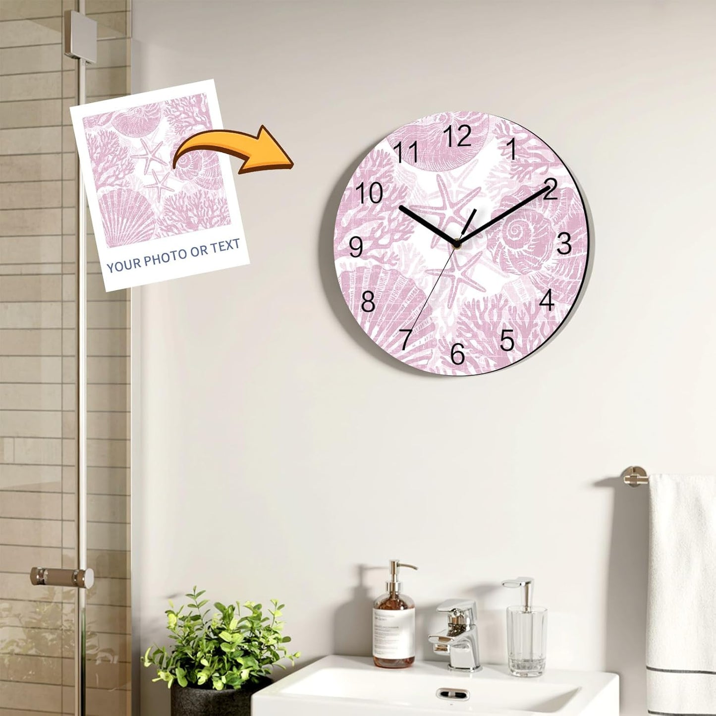 Coral Wall Clock Battery Operated Non-Ticking 10" Round Wood Clocks, Ocean Coral Coastal Marine Pink Kitchen Wall Clock for School Bathroom Living Room Home Office Wall Decor