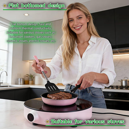 4.7 Inch Mini Skillet, Non-Stick Egg Pan for Single Serve Breakfast, Induction Compatible Small Frying Pan with Heat Resistant Handle - Perfect for Camping, RV, Dorm & Gas/Electric Stovetops (Pink)