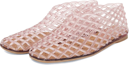 Jelly Mesh Ballet Flats for Women Clear Hollow Jellies Flat Sandals Round Toe Slip On Beach Balleria Flat Shoes