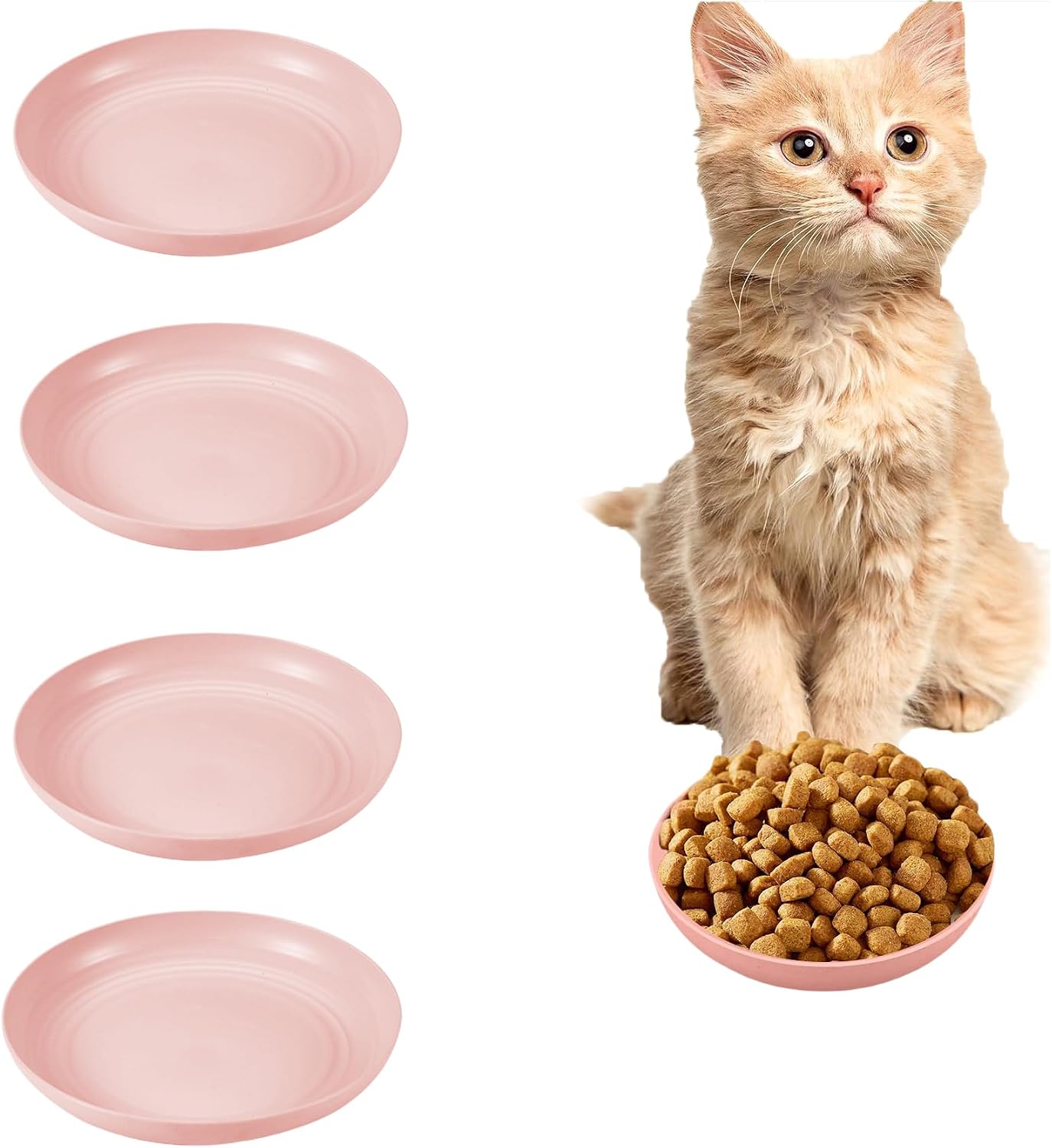 Cat Food Bowl Set, Cat Bowls Shallow Cat Food Dish Wet Food Flat Whisker Fatigue-Free, Bowls Cat Dishes Plastic & Cute Pet Bowl Dishes for Pet Cats, Dogs, and Small Animals