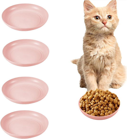 Cat Food Bowl Set, Cat Bowls Shallow Cat Food Dish Wet Food Flat Whisker Fatigue-Free, Bowls Cat Dishes Plastic & Cute Pet Bowl Dishes for Pet Cats, Dogs, and Small Animals