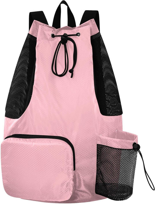 ODAWA Light Pink Sports Drawstring Bag for Workout Drawstring Backpacks with Pockets