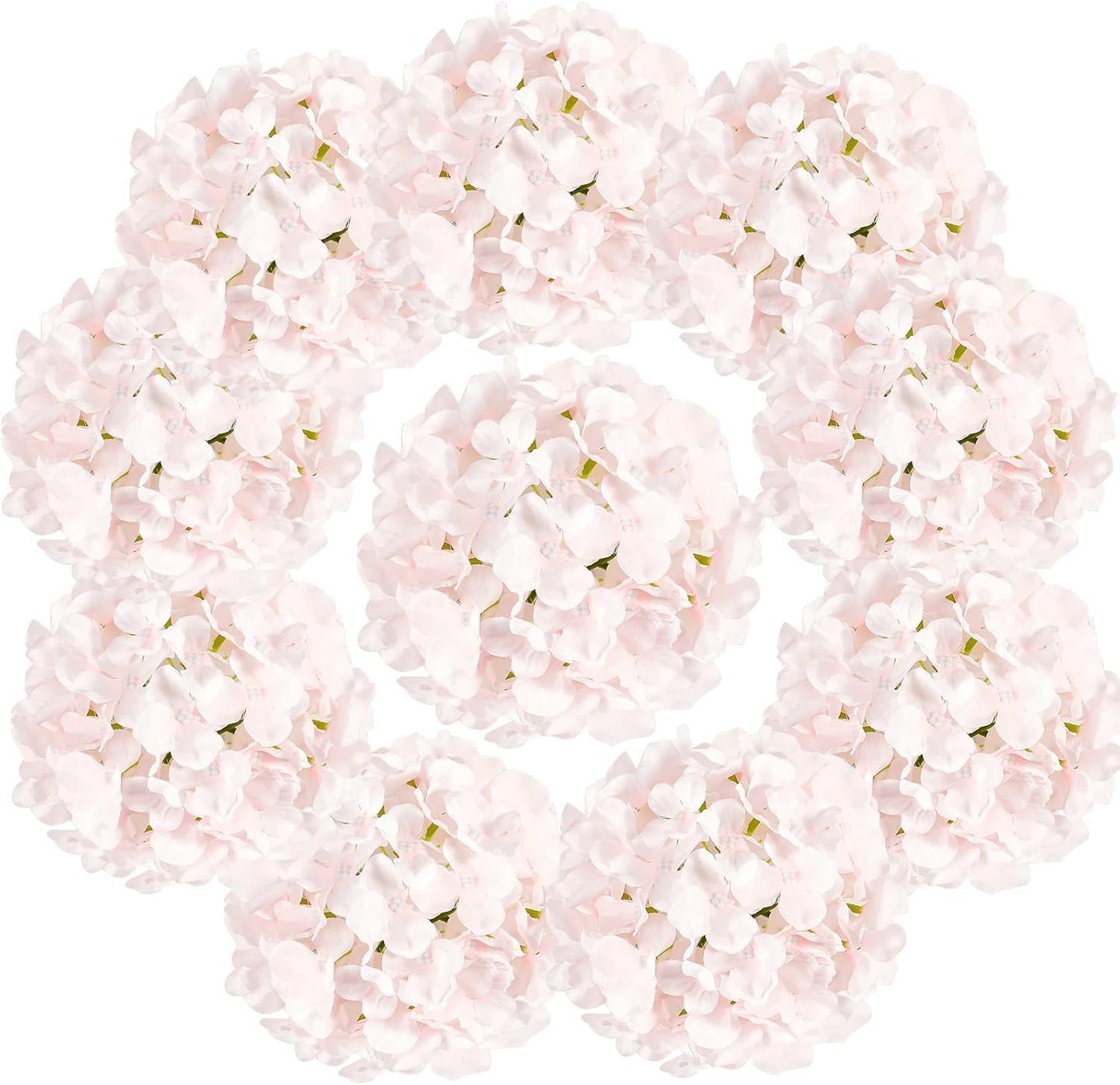 Auihiay 10PCS Hydrangea Artificial Flowers, Faux Hydrangeas Flower for Wedding Centerpieces, DIY Bouquets, Bridal Shower, Floral Decor Home Decoration with Stems (VASE NOT Included)-Light Pink