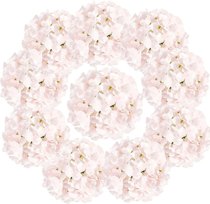 Auihiay 10PCS Hydrangea Artificial Flowers, Faux Hydrangeas Flower for Wedding Centerpieces, DIY Bouquets, Bridal Shower, Floral Decor Home Decoration with Stems (VASE NOT Included)-Light Pink