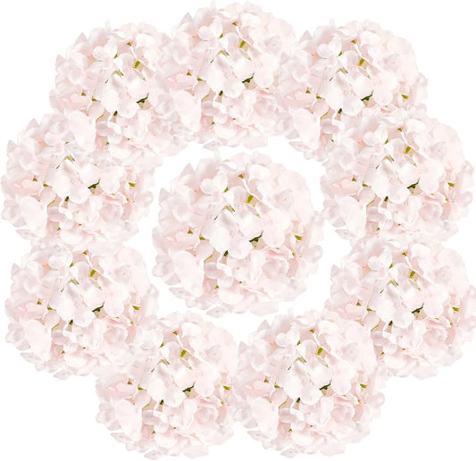 Auihiay 10PCS Hydrangea Artificial Flowers, Faux Hydrangeas Flower for Wedding Centerpieces, DIY Bouquets, Bridal Shower, Floral Decor Home Decoration with Stems (VASE NOT Included)-Light Pink