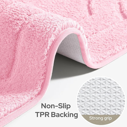 HOMEIDEAS Pink Bathroom Rugs, Absorbent Microfiber Bath Mat with Non-Slip Backing, Machine Washable for Shower