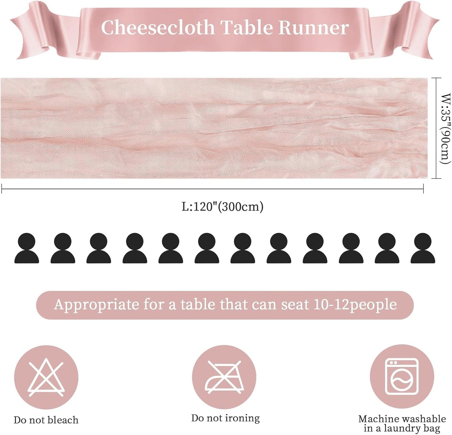 AGIRL Dusty Pink Cheesecloth Table Runner 10FT Long Graduation Boho Gauze Table Runner Rustic Sheer Runner for Wedding Bridal Baby Shower Birthday Holiday Party Table Decor Easter Decorations