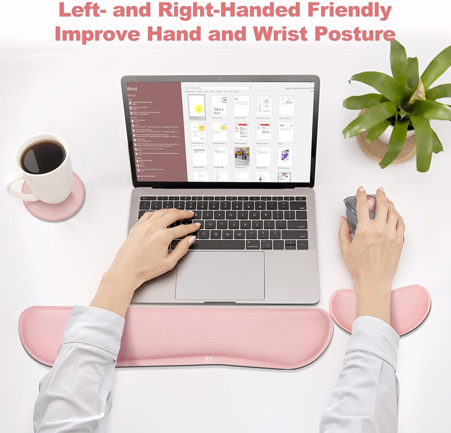 Gimars Upgrade Cleanable PU Leather Keyboard Wrist Pillow Rest Pad, Enlarge Mouse Wrist Cushion Support for Office, Computer, Laptop, Mac, Durable, Comfortable, Pain Relief, Pink