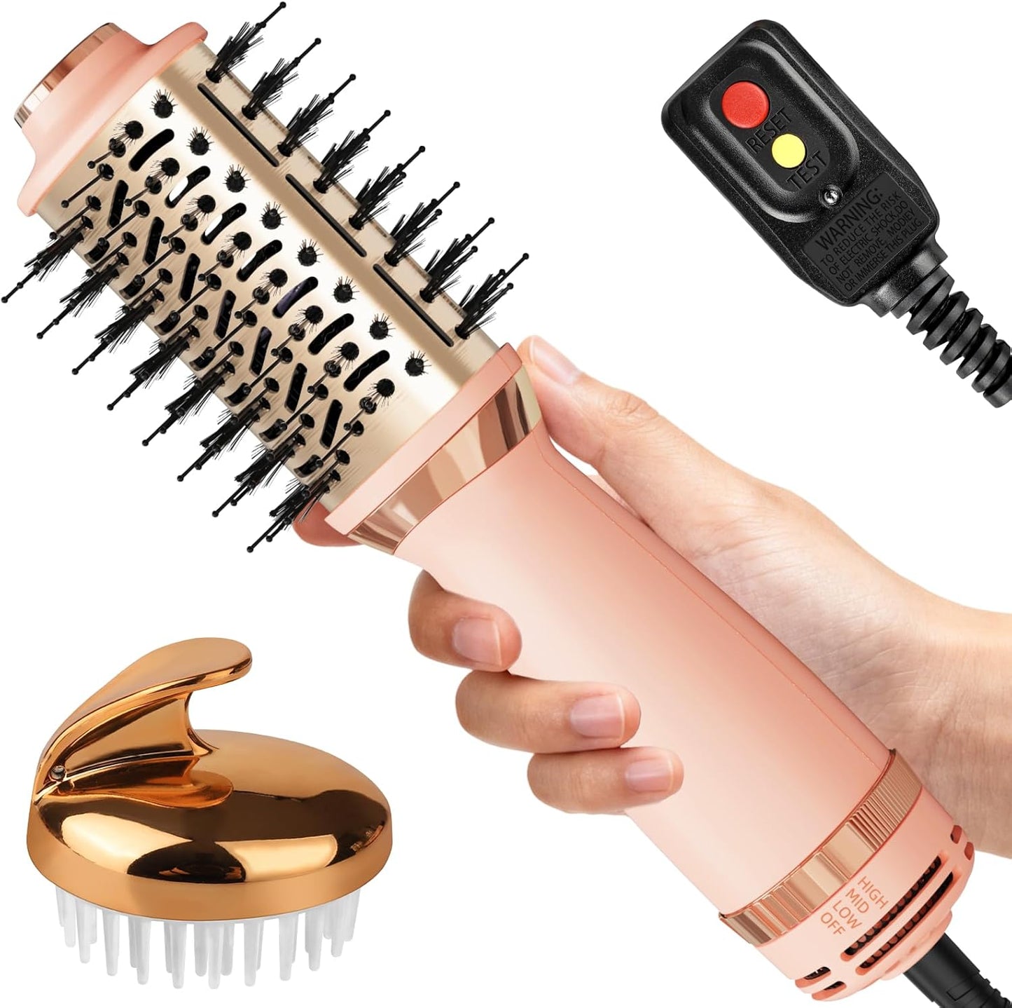 Hair Dryer Brush Blow Dryer Brush in One, 4-in-1 Hair Dryer Brush Blow Dryer with Oval Barrel, Mini Hot Air Brush for All Hair Types(Pink)