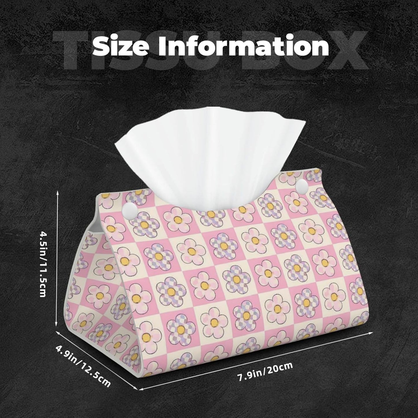 Pink Checkerboard Daisy Long Tissue Box Cover Paper Holder Home Decor 7.9'' x 4.9'' x 4.5''