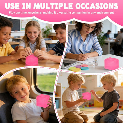 Squishy Ice Cube Fidget Toy,Large Squeeze Toys, Big Squishy Stress Ball with Durable Soft Texture, Extra-Satisfying Squeeze Toy for Adults and Boys & Girls Age 3+ (2.76in) (Pink)